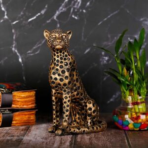 Leopard Sculptures for Home Decor, Golden Resin Leopard Art Decorative Sculpture